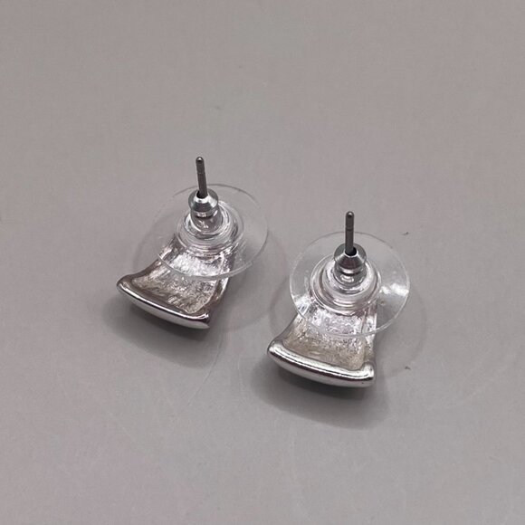 Vintage Silver Tone Small Hoop Dangle Drop Stud Earrings - Picture 3 of 3